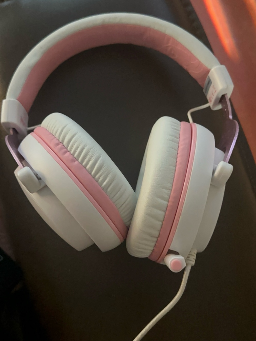 Pink and White Over-Ear Headphones – Wired Stereo Headset